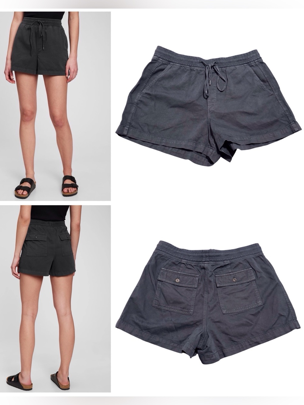 Gap High Rise Pull-On Shorts Elastic Waist Drawstring in Gray Size Medium Cotton